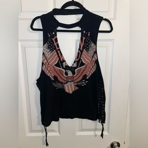 Forever 21+ Motorcycle vintage, cut out, black tank top, ties on the sides